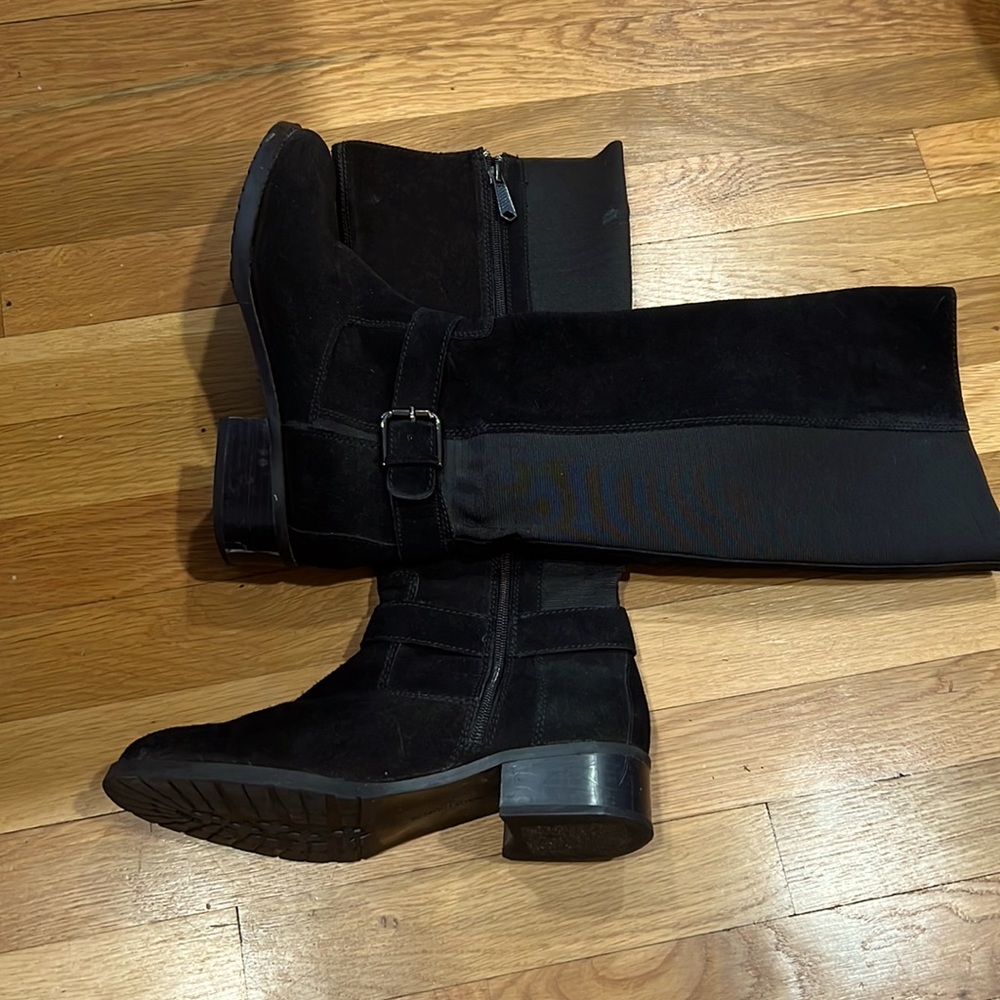 Donald Pliner Black suede and fabric boots